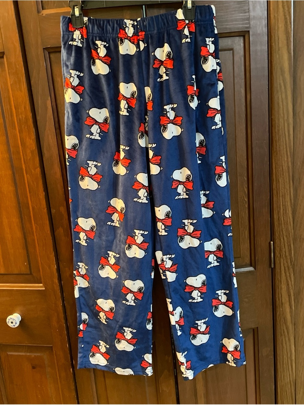 Peanuts Unisex Snoopy Pajama Pant Fleece Blue Graphic Print Elastic Waist Large
